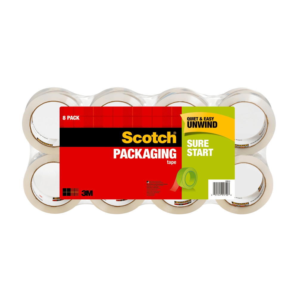 Scotch Sure Start Shipping Tape, 1-7/8in x 54.6 Yd., Clear, Pack Of 8 Tapes
