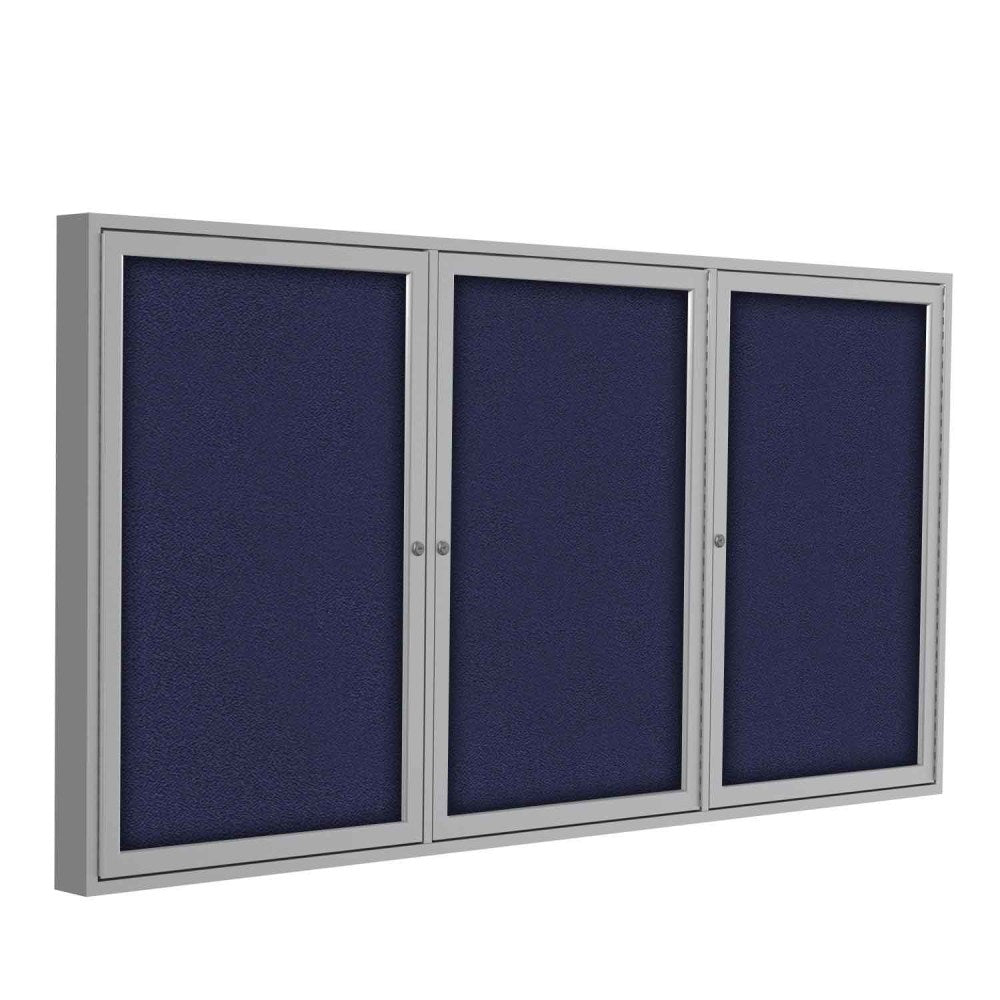 Ghent Traditional Enclosed 2-Door Fabric Bulletin Board, 36in x 48in, Blue, Satin Aluminum Frame