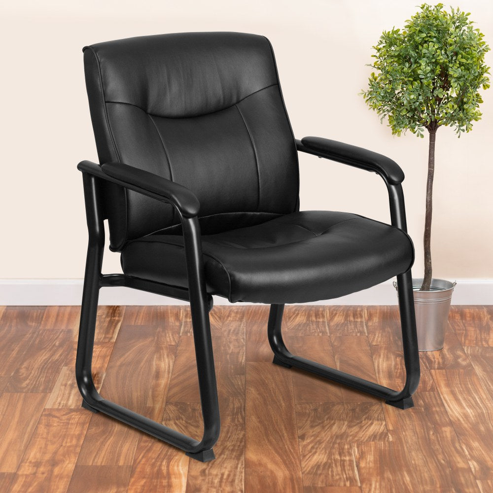 Flash Furniture Hercules Big & Tall LeatherSoft Faux Leather Low-Back Side Chair With Sled Base, Black