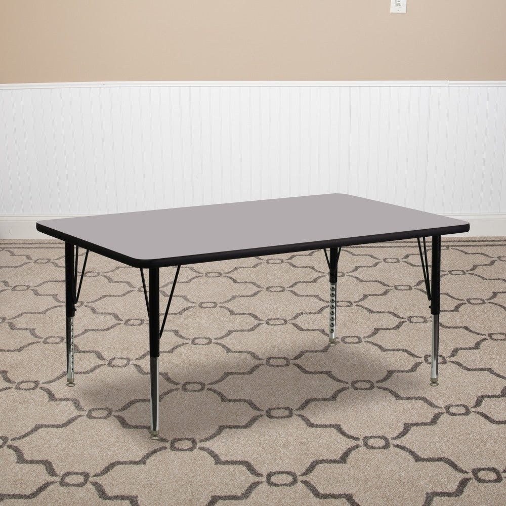 Flash Furniture 30ft"W Rectangular Height-Adjustable Activity Table With Short Legs, Gray