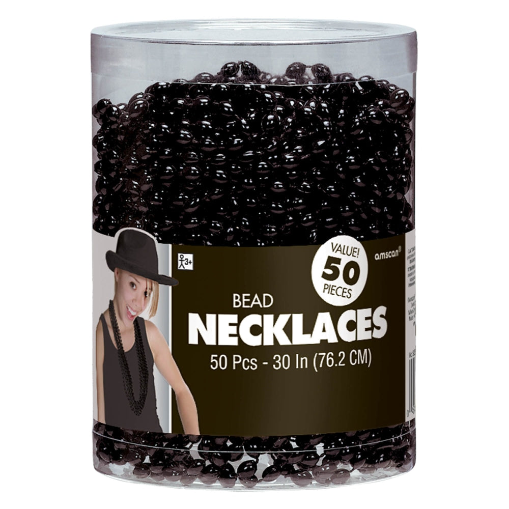Amscan Bead Necklaces, 30in, Black, Pack Of 50 Necklaces
