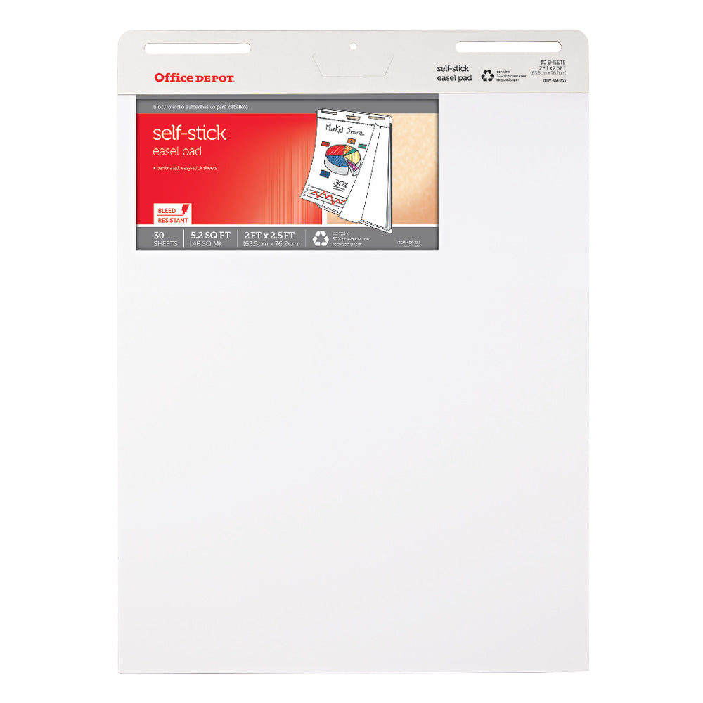 Office Depot Brand Self-Stick Easel Pad, 25in x 30in, 30 Sheets, 30% Recycled, White