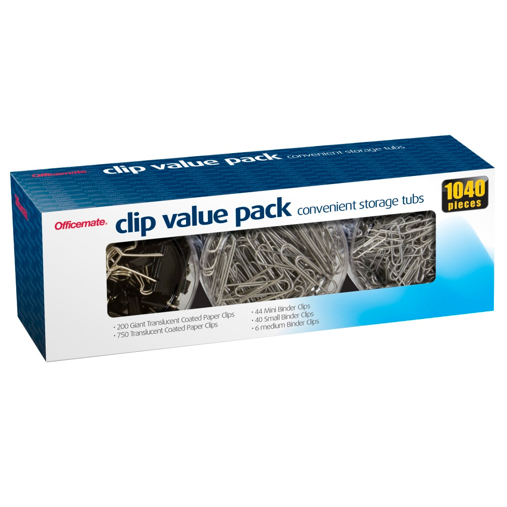 Officemate Clip Value Pack, 1in, 10 Sheet Capacity, Assorted, Pack Of 1,040