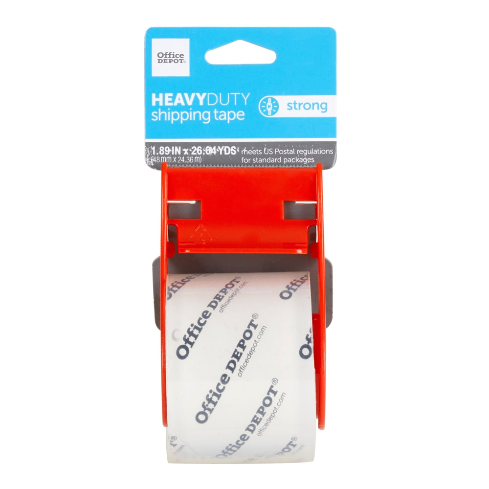 Office Depot Brand Heavy Duty Shipping Packing Tape With Dispenser, 1.89in x 26.64 Yd, Crystal Clear