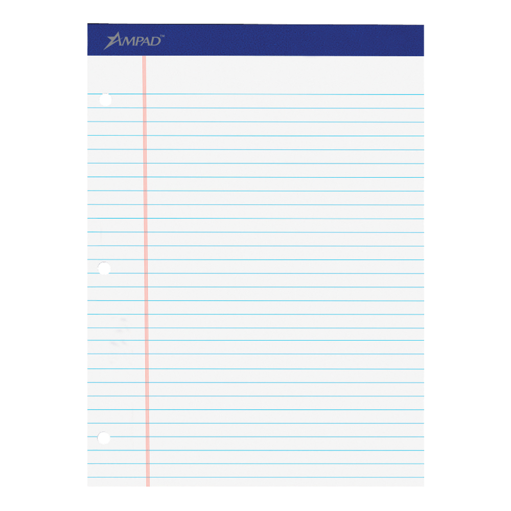 Ampad Perforated 3-Hole Punched Dual Writing Pad, Legal Wide Rule, 8 1/2in x 11 3/4in, White, 100 Sheets