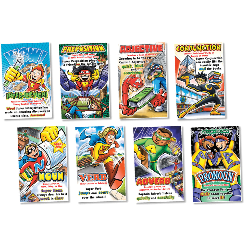 North Star Teacher Resources Parts Of Speech Superheroes Poster Set, 11in x 17in, Multicolor, Pre-K - Grade 8