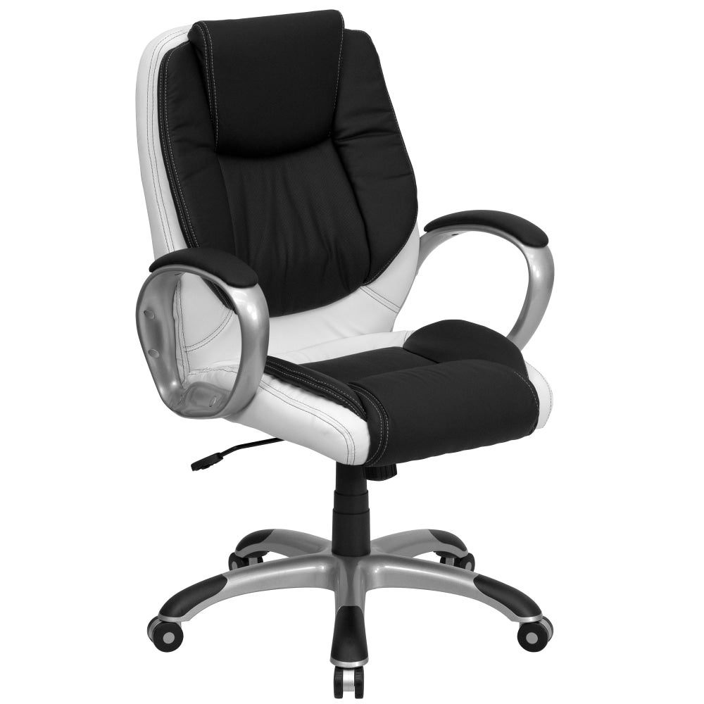 Flash Furniture LeatherSoft Faux Leather Mid-Back Swivel Chair, Black/White/Titanium