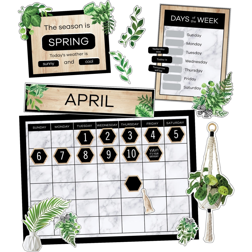 Schoolgirl Style Simply Boho Calendar Bulletin Board Set, Set Of 85 Pieces
