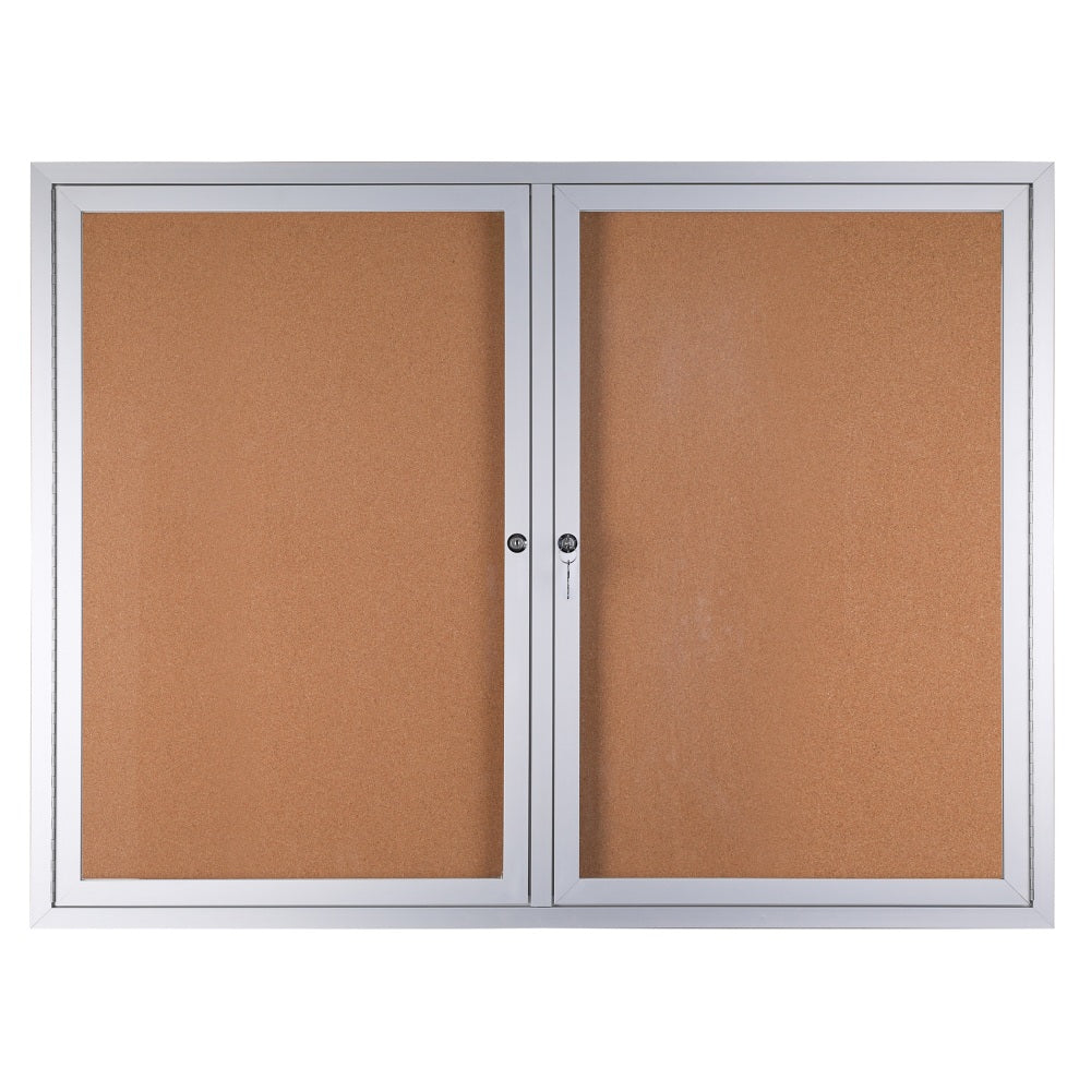 WorkPro Enclosed Double-Door Cork Bulletin Board, 36in x 48in, Aluminum Frame With Silver Finish