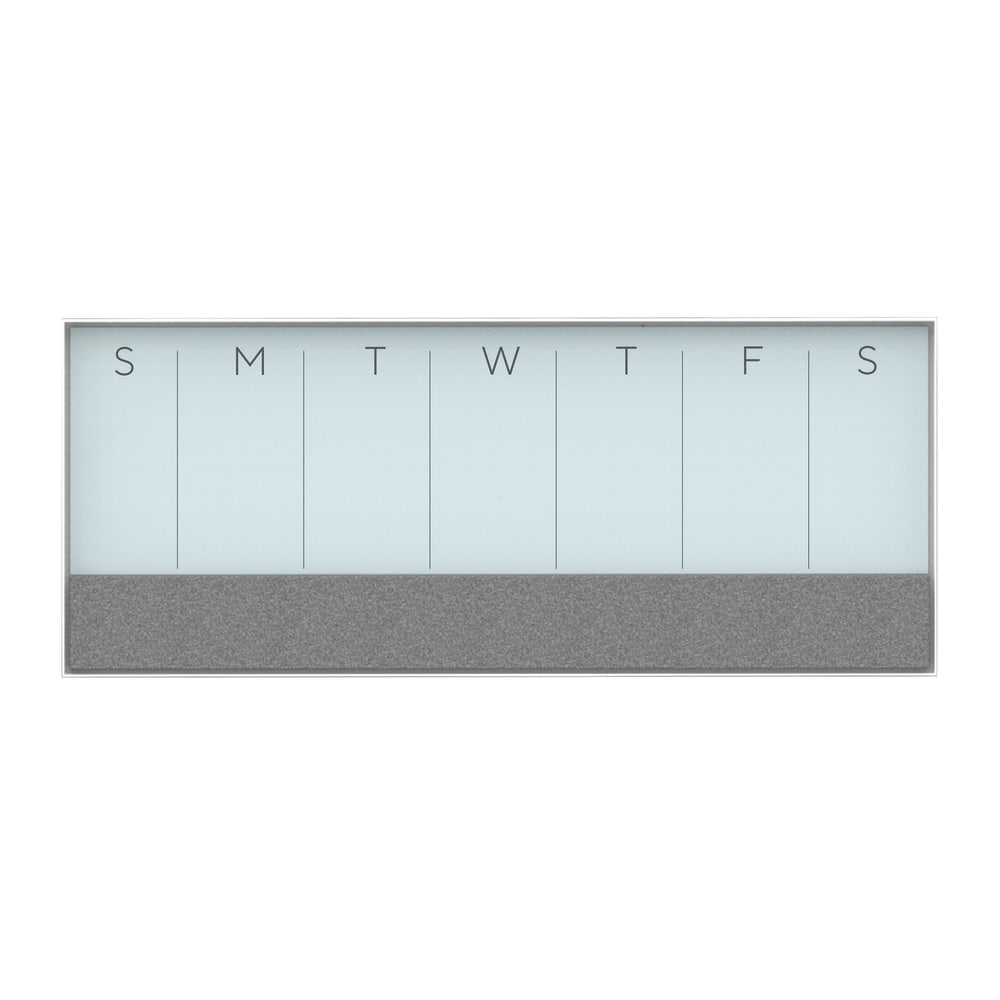 U Brands Glass Dry-Erase Weekly Calendar, 14 1/4in x 35in, White Board, White Aluminum Frame