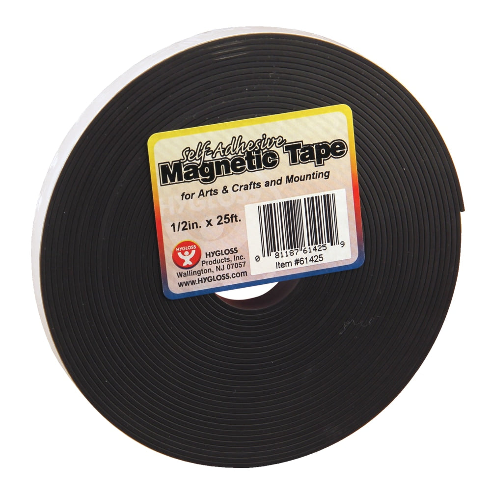 Hygloss Magnetic Tape Strips, 0.5in x 8.33 Yd., Black, Pack Of 3