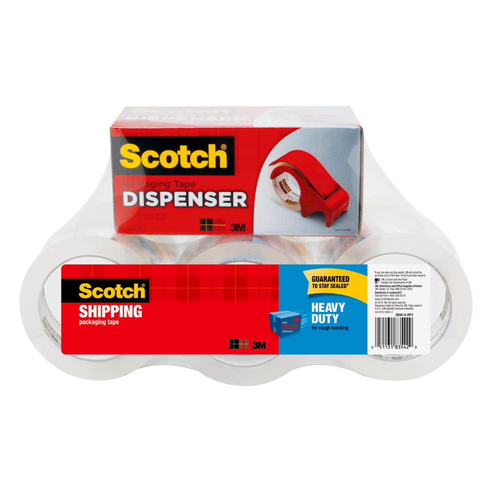 Scotch Heavy-Duty Shipping Packing Tape With Dispenser, 1-7/8in x 54.6 Yd., Clear, Pack Of 6 Rolls