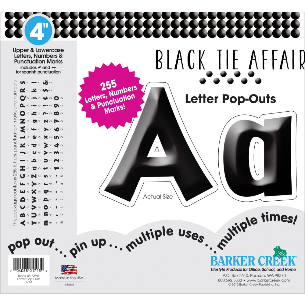 Barker Creek Letter Pop-Outs, 4in, Black Tie, Set Of 255