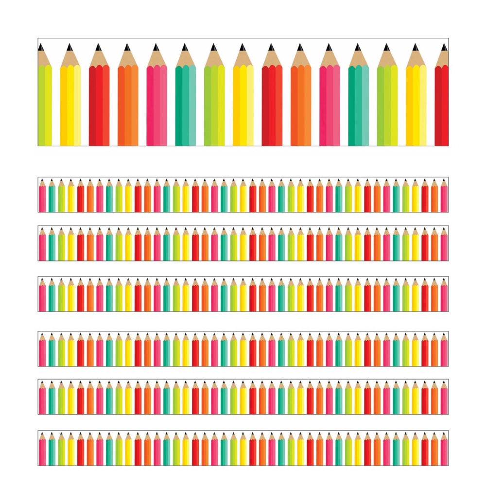 Carson Dellosa Education Straight Borders, Schoolgirl Style Black, White & Stylish Brights Pencils, 36ft Per Pack, Set Of 6 Packs