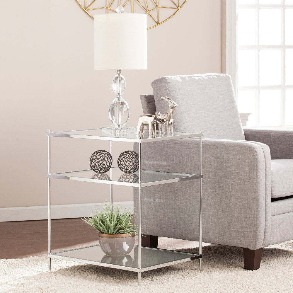 SEI Furniture Knox Glam Mirrored Side Table, Rectangular, Clear/Chrome