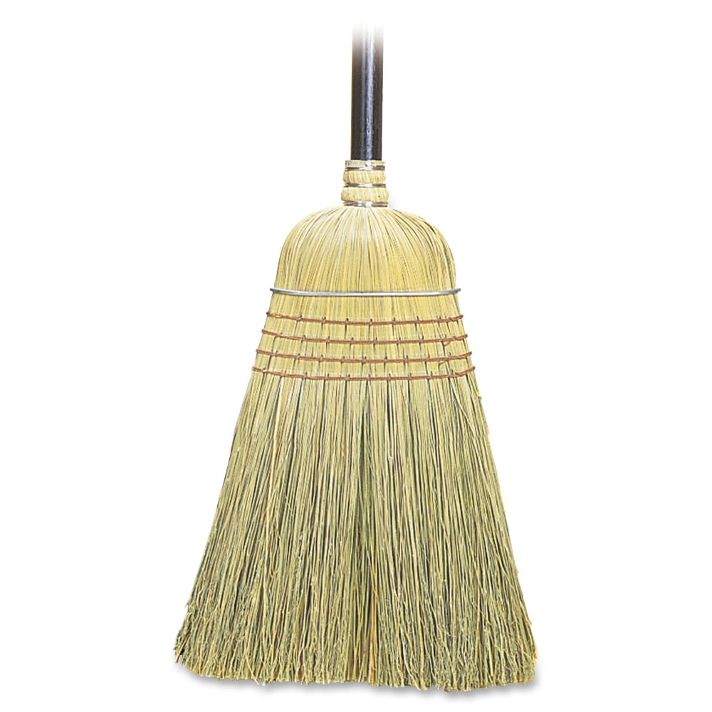 Genuine Joe Warehouse Broom - Corn Fiber Bristle - 38in Handle Length - 57in Overall Length - Lacquered Wood Handle - 6 / Carton - Natural