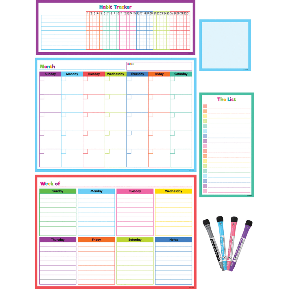 Teacher Created Resources Dry-Erase Magnetic 9-Piece Calendar Set, Colorful