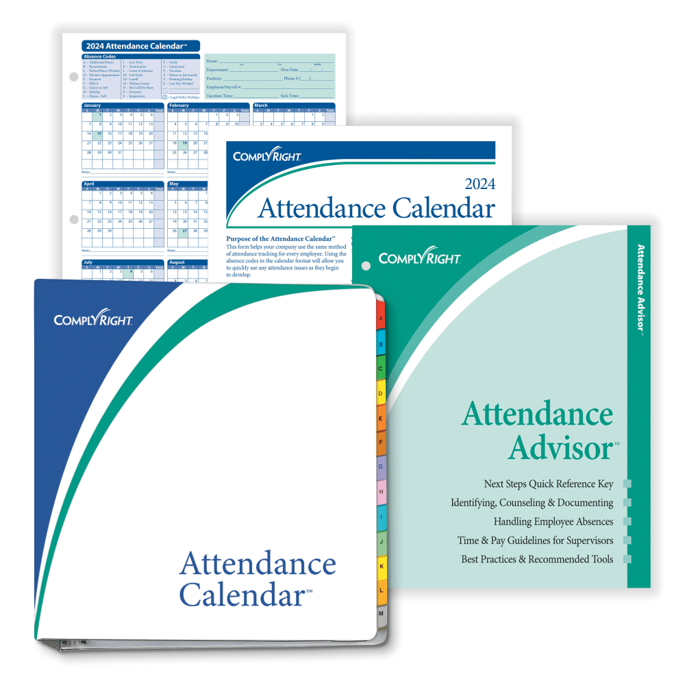 ComplyRight 2024 Attendance Calendar Kit, 8 1/2in x 11in, White, Pack Of 100