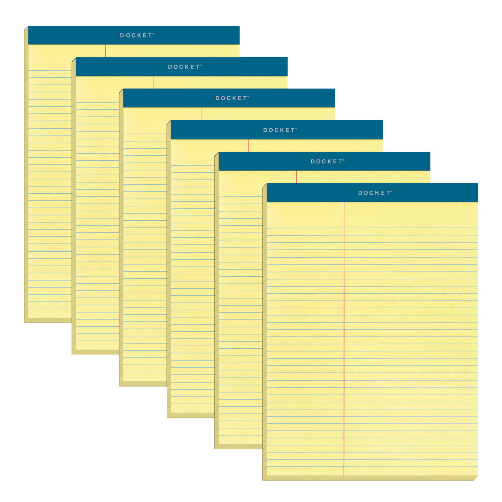TOPS Letr-Trim Perforated Law-ruled Writing Pad - 100 Sheets - 0.34in Ruled - 16 lb Basis Weight - 8 1/2in x 11 3/4in - Canary Paper - Marble Green Binding - Perforated, Hard Cover - 6 / Pack