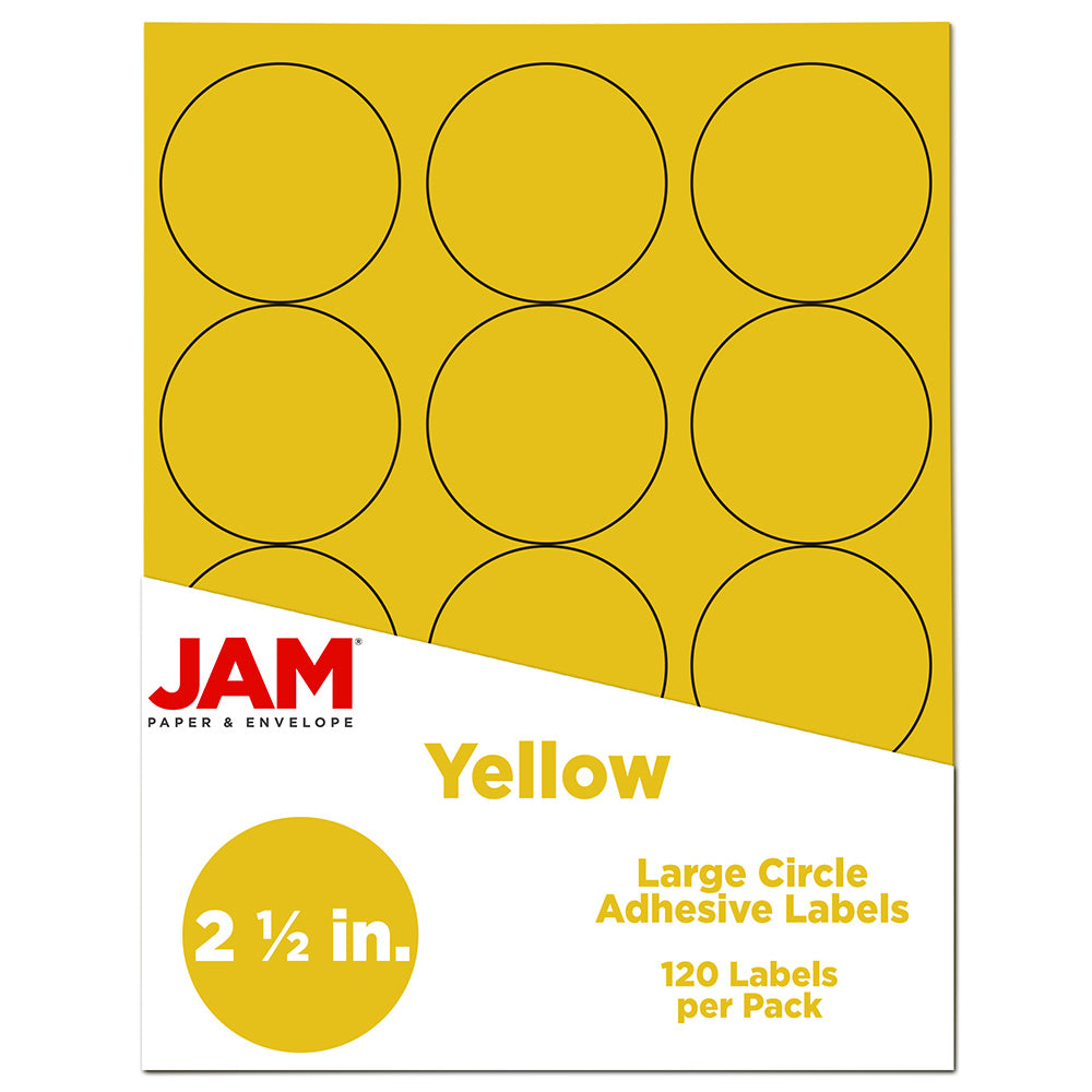 JAM Paper Circle Labels, 2-1/2in, Yellow, Pack Of 120 Labels