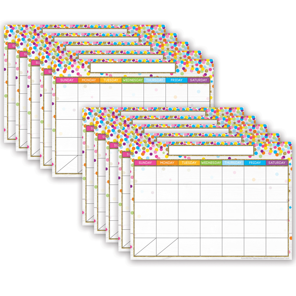 Ashley Productions Smart Poly PosterMat Pals Space Savers, 13in x 9-1/2in, Calendar Confetti Style, Pack Of 10 Pieces