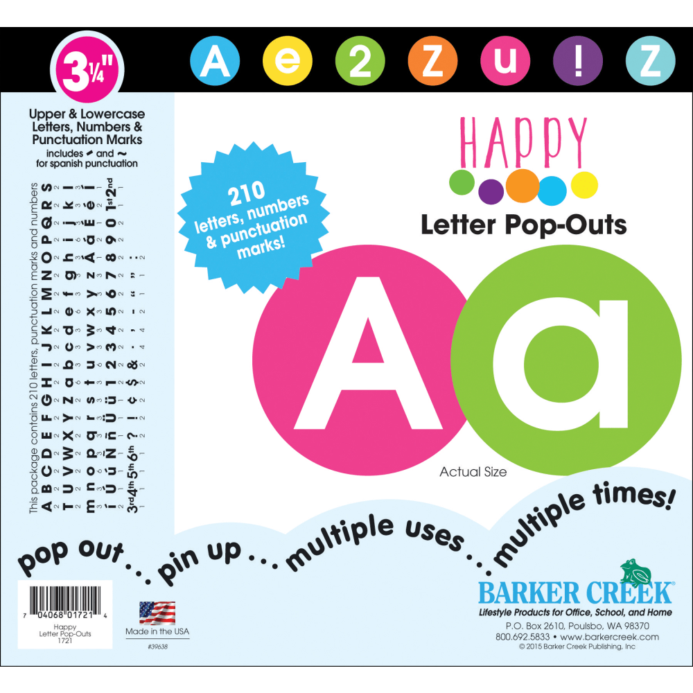 Barker Creek Specialty Letter Pop-Outs, 3 1/4in, Happy, Set Of 210