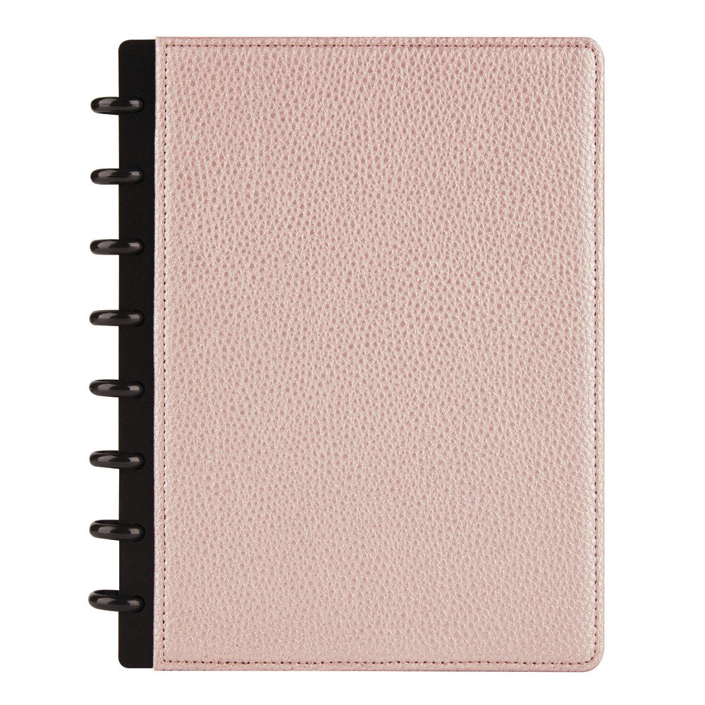 TUL Discbound Notebook With Pebbled Leather Cover, Junior Size, Narrow Ruled, 60 Sheets, Rose Gold