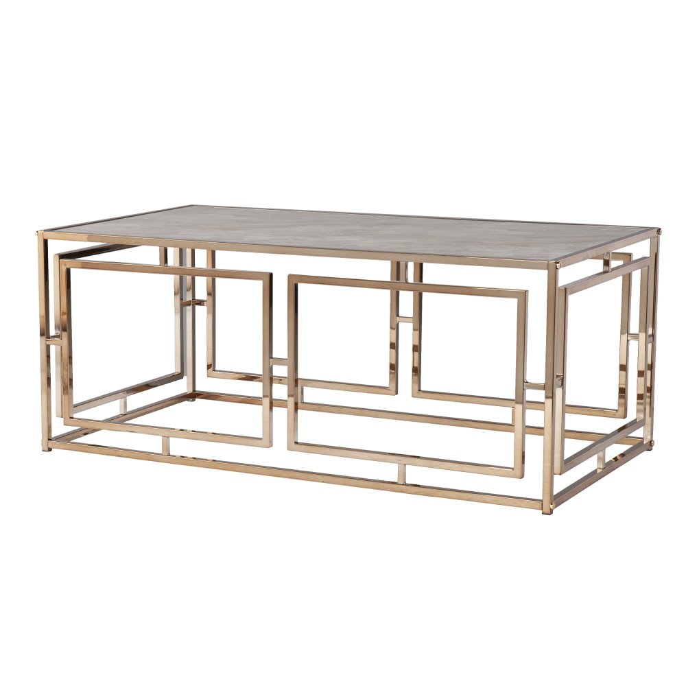 SEI Simondley Faux Marble Cocktail Table, 18inH x 43-3/4inW x 24inD, Champagne/Pale Gold