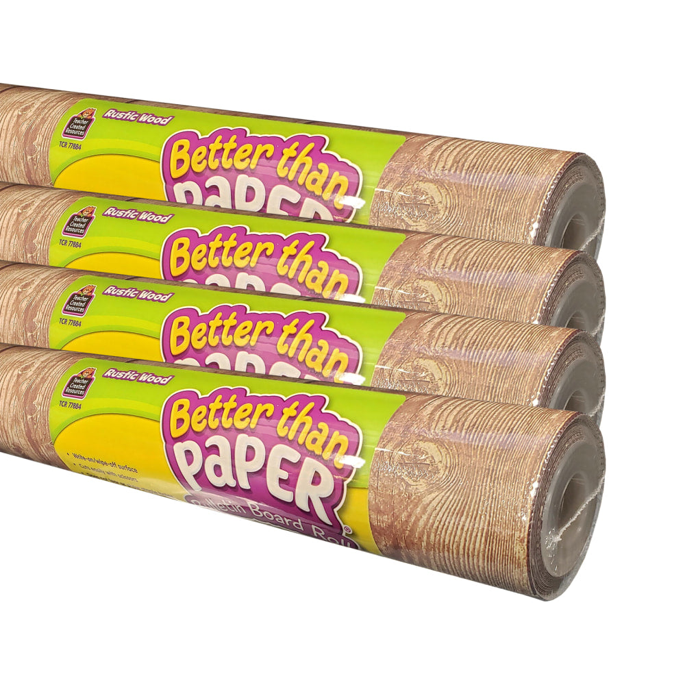 Teacher Created Resources Better Than Paper Bulletin Board Rolls, 4ft x 12ft, Rustic Wood, Set Of 4 Rolls