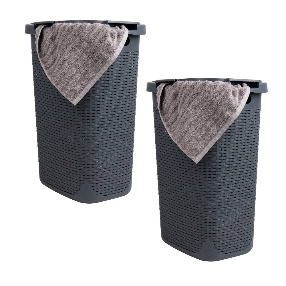 Mind Reader 60L Slim Laundry Hamper Clothes Basket with Lid, 24-3/20inH x 13-3/4inW x 17-13/20inL, Gray, Set of 2