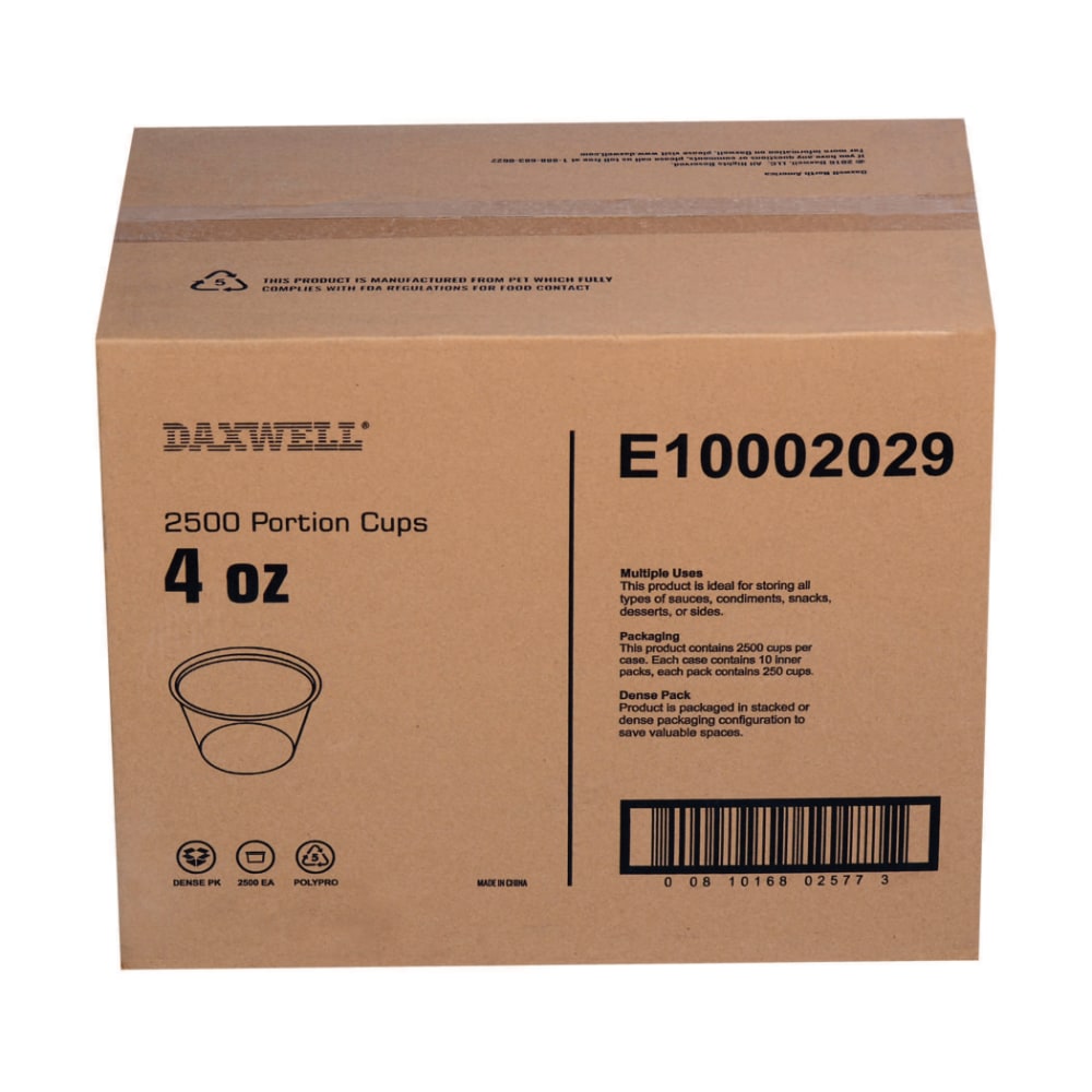 Daxwell Portion Cups, 4 Oz, Clear, 250 Cups Per Bag, Case Of 10 Bags