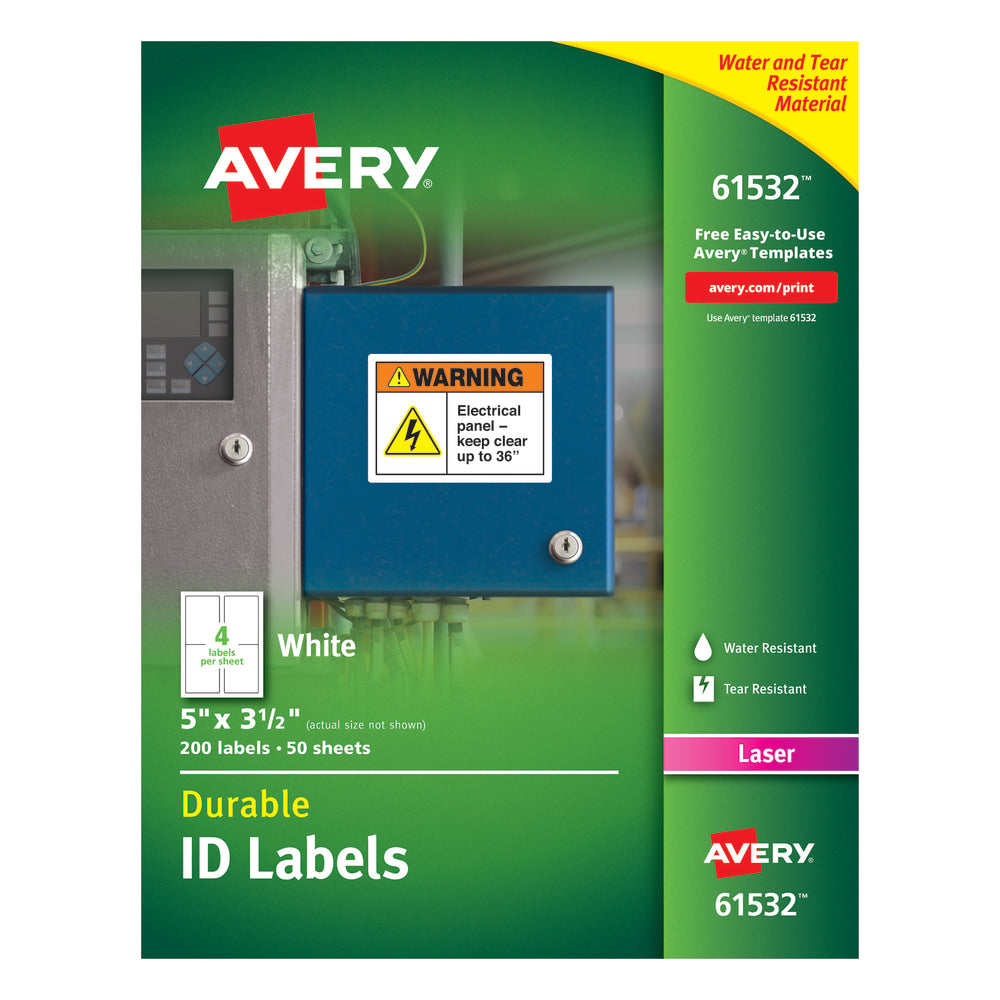 Avery Durable ID Labels With TrueBlock Technology, 61532, 5in x 3 1/2in, White, Pack Of 200