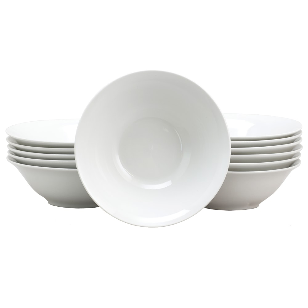 Gibson Home Noble Court 12-Piece Fine Ceramic Bowls, 7in, White
