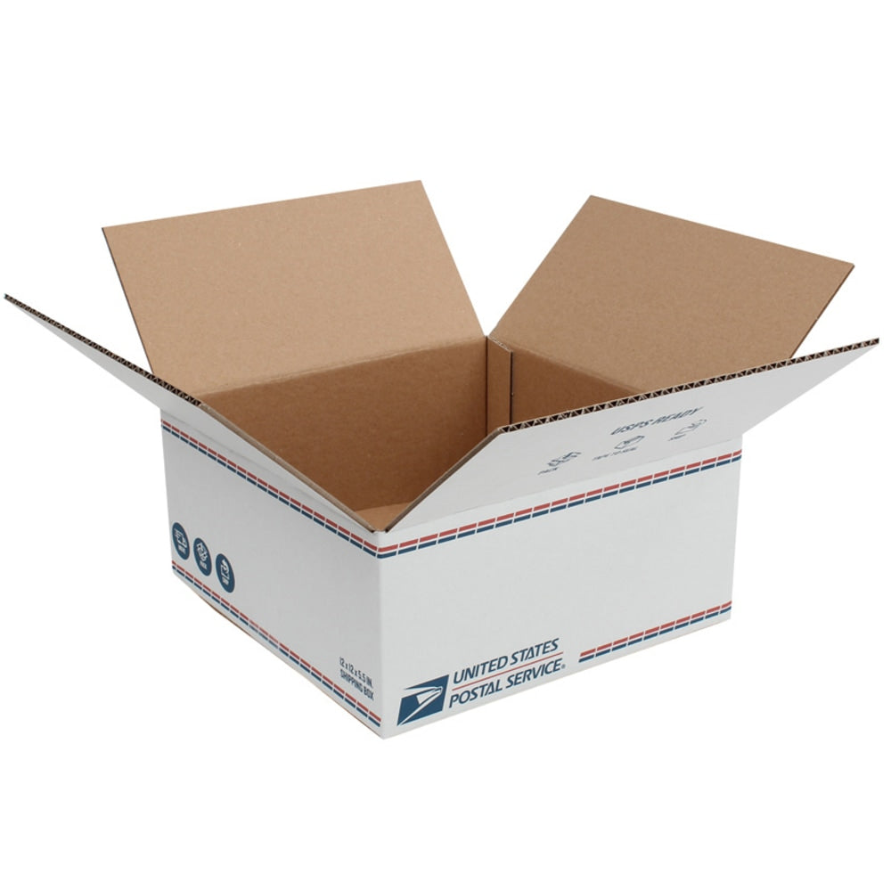 United States Post Office Shipping Box, 12in x 12in x 5-1/2in, White