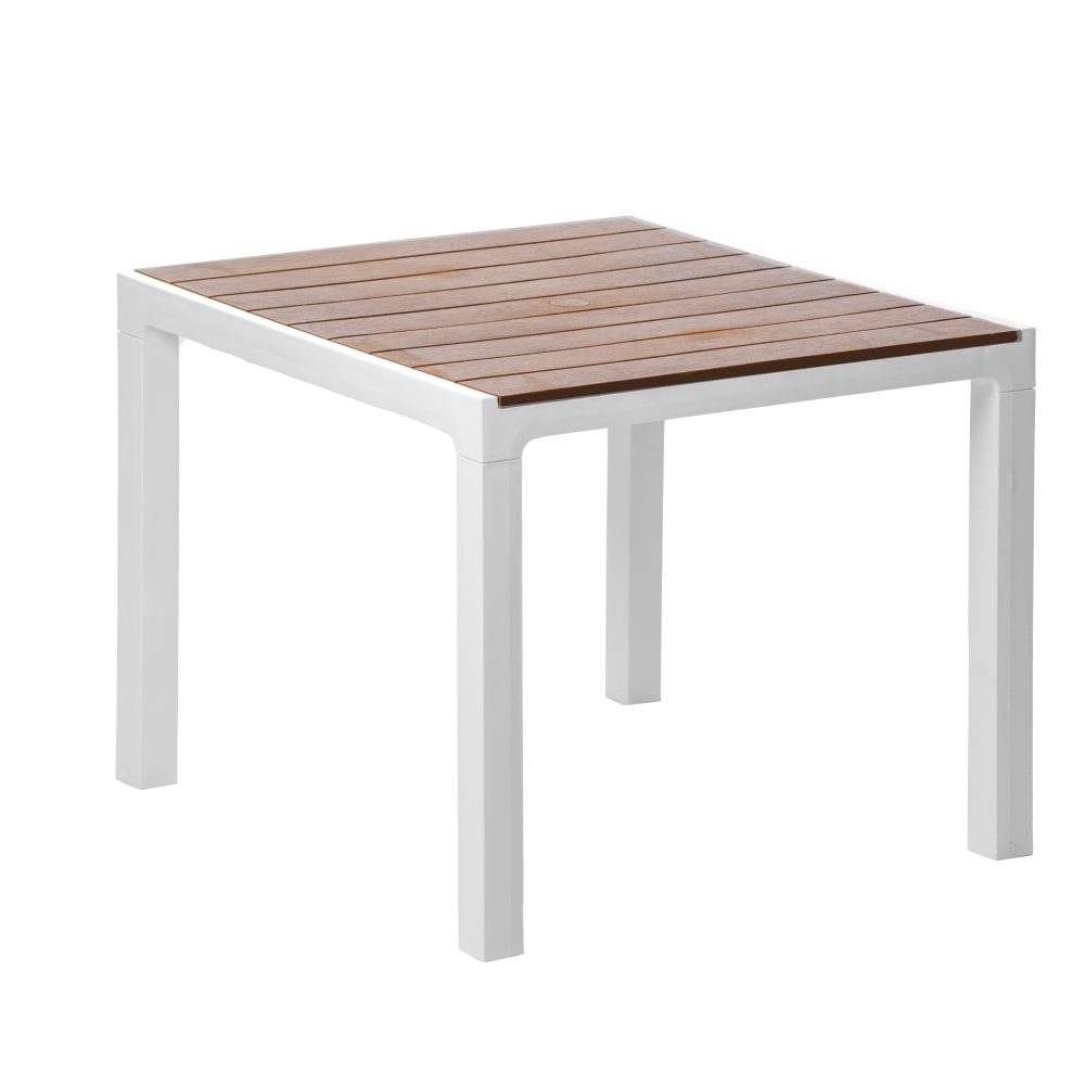 Inval Madeira 4-Seat Square Plastic Patio Dining Table, 29-3/16in x 35-7/16in, White/Teak Brown