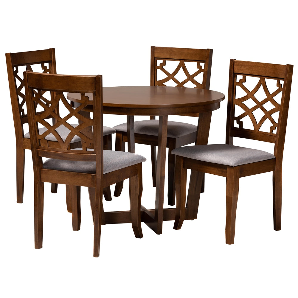 Baxton Studio Tricia Dining Set, 29-15/16inH x 35-7/16inW x 35-7/16inD, Gray/Dark Brown