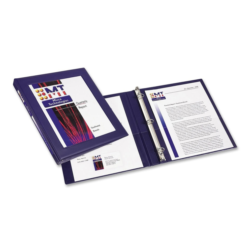 Avery Frame View 3-Ring Binder With Locking One-Touch EZD Rings, 1/2in D-Rings, 50% Recycled, Navy