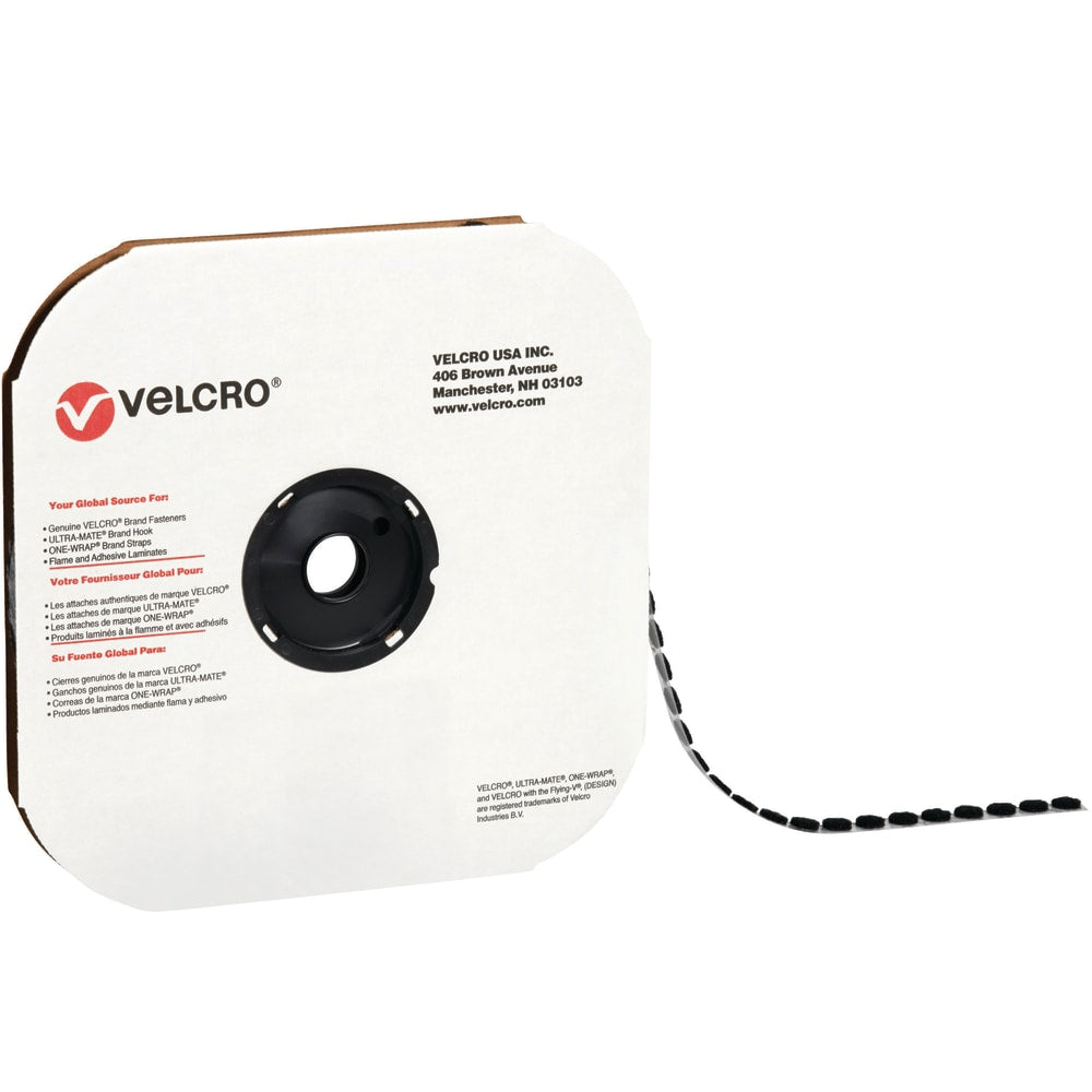 VELCRO Brand Tape, Hook Dots, 0.38in", Black, Case Of 1,800