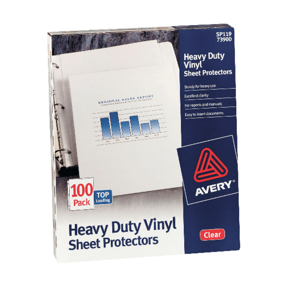 Avery Heavy-Duty Vinyl Sheet Protectors, 8 1/2in x 11in, Top Loading, Pack Of 100