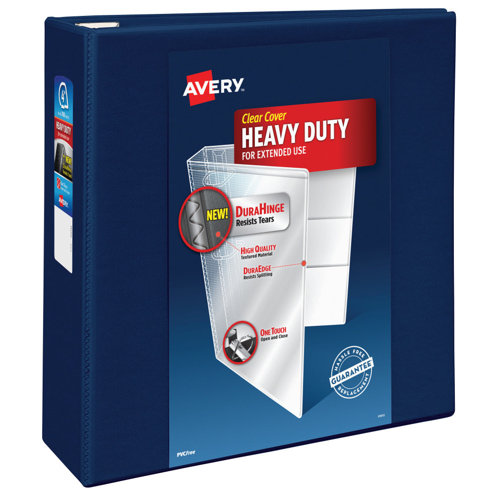 Avery Heavy-Duty View 3 Ring Binder, 4in One Touch EZD Rings, Navy Blue, 1 Binder