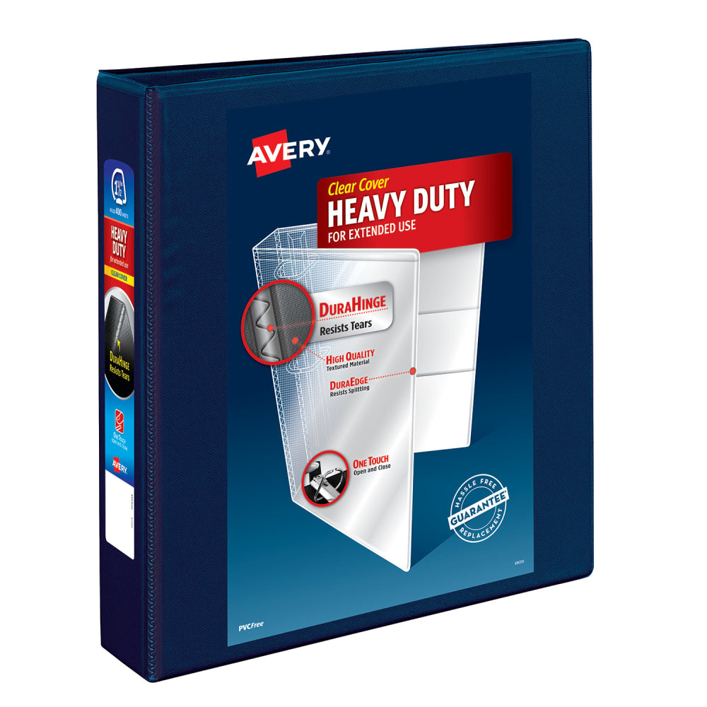 Avery Heavy-Duty View 3 Ring Binder, 1.5in One Touch EZD Rings, Navy Blue, 1 Binder