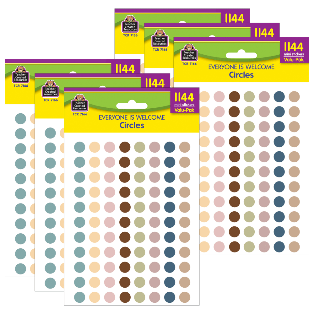 Teacher Created Resources Mini Stickers, Everyone is Welcome Circles, 1,144 Stickers Per Pack, Set Of 6 Packs