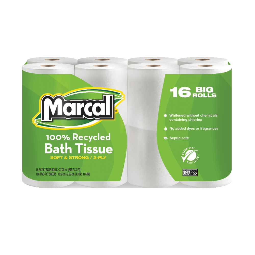 Marcal Small Steps 2-Ply Toilet Paper, 100% Recycled, 168 Sheets Per Roll, Pack Of 16 Rolls