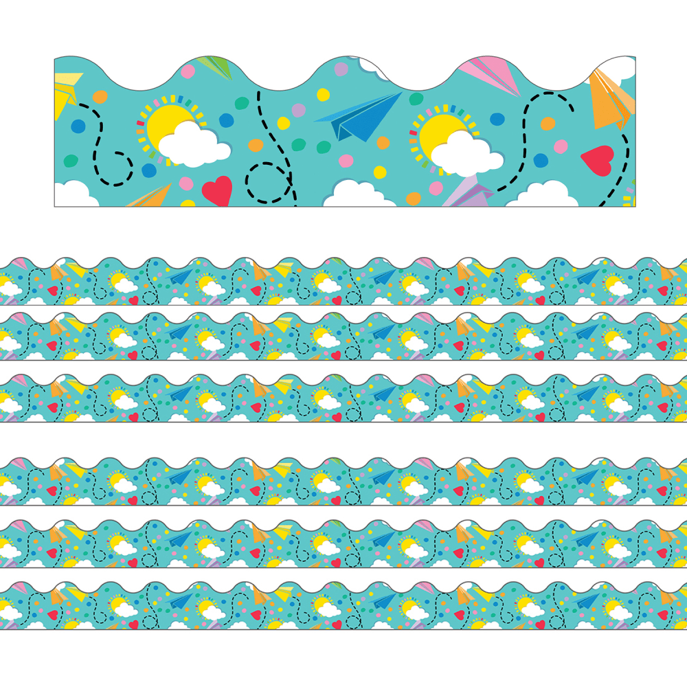Carson Dellosa Education Scalloped Border, Paper Airplanes, 39ft Per Pack, Set Of 6 Packs