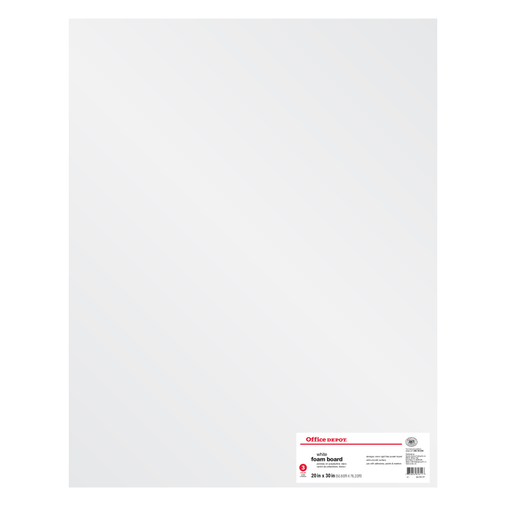 Office Depot Brand Foam Boards, 20in x 30in, White, Pack Of 3
