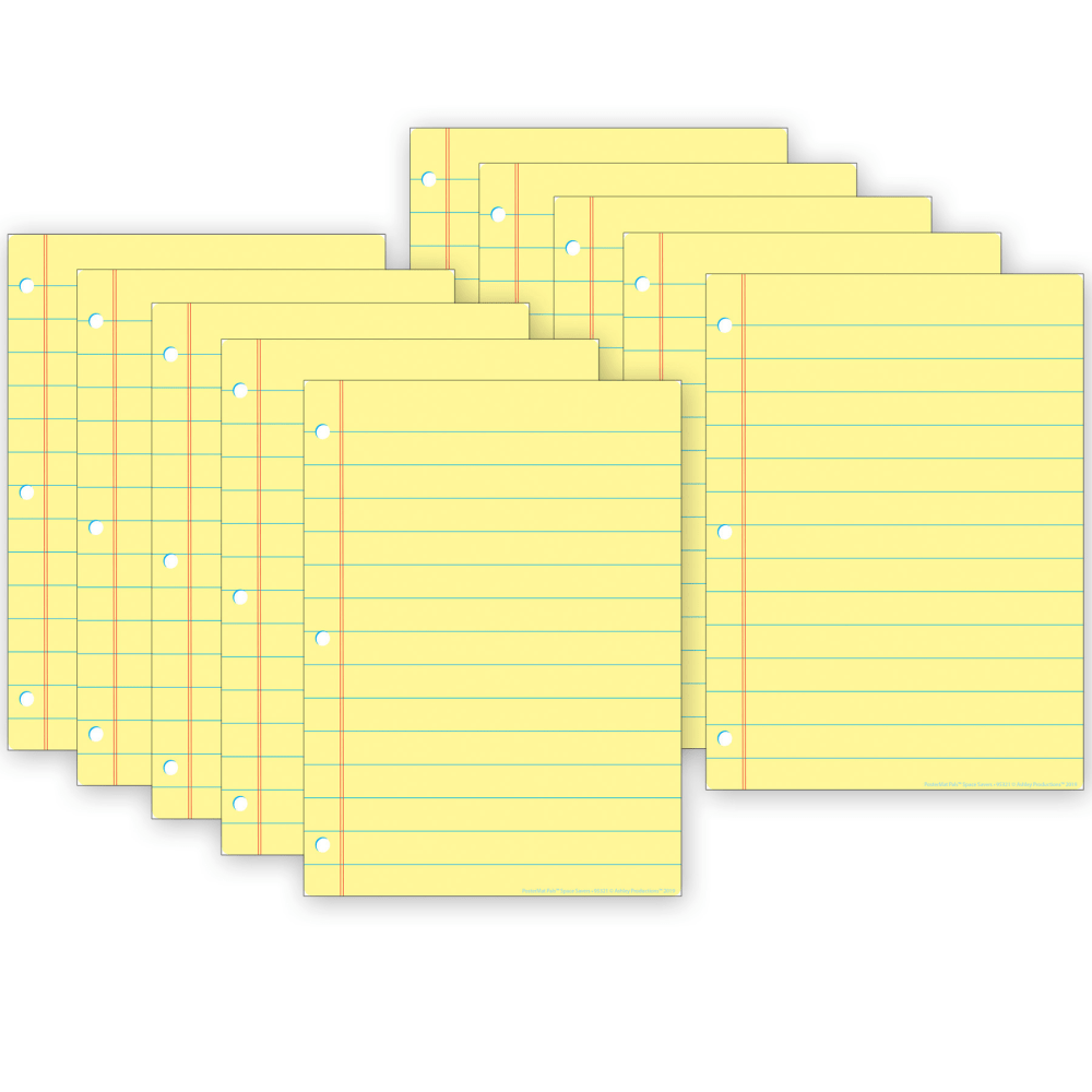 Ashley Productions Smart Poly PosterMat Pals Space Savers, 13in x 9-1/2in, Yellow Notebook Paper, Pack Of 10 Pieces