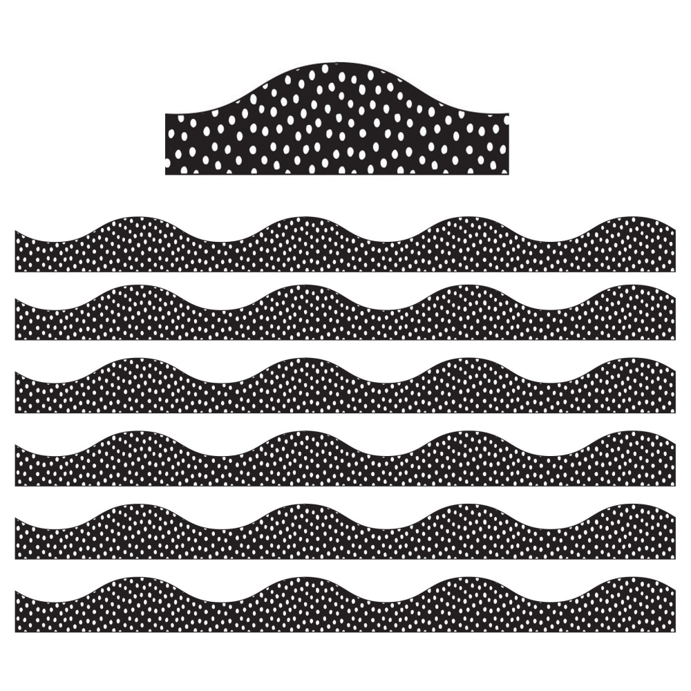Ashley Productions Magnetic Scallop Border, White Messy Dots On Black, 12ft Per Pack, Set Of 6 Packs