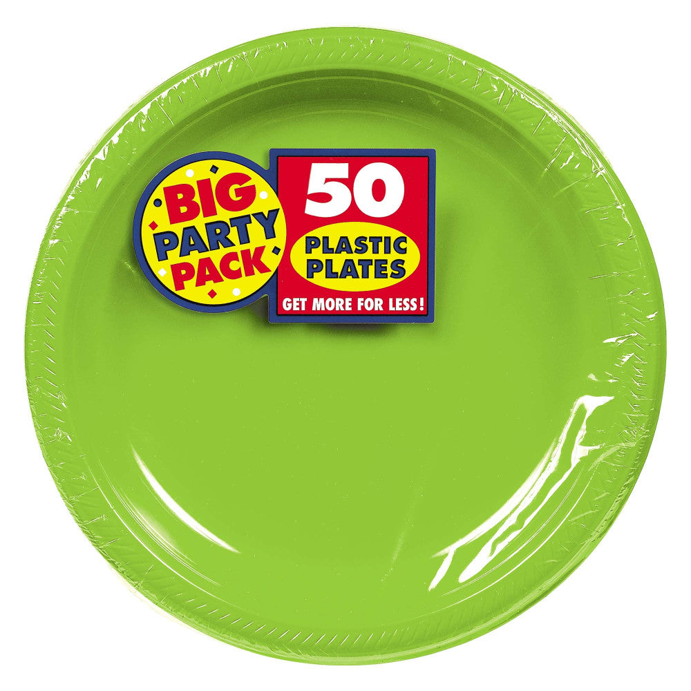 Amscan Round Plastic Plates, 10-1/2in, Kiwi Green, Pack Of 50 Plates