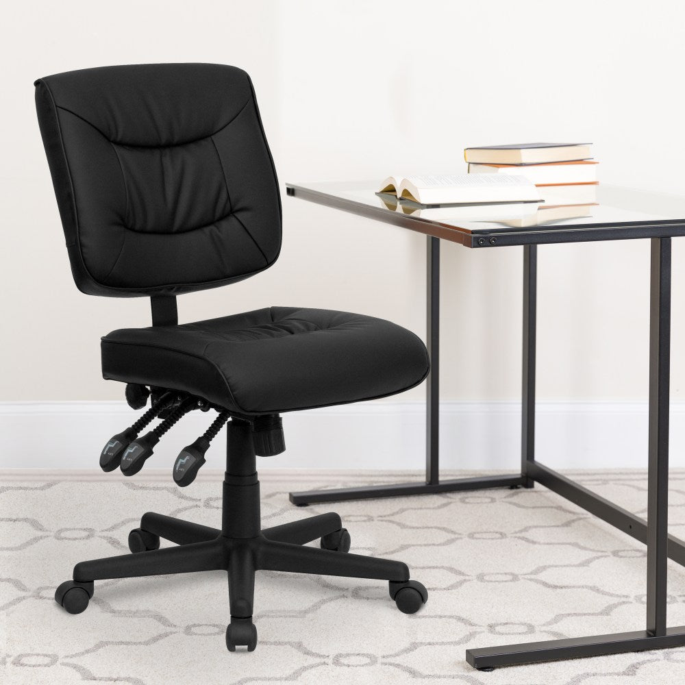 Flash Furniture LeatherSoft Faux Leather Low-Back Multifunctional Swivel Task Chair, Black