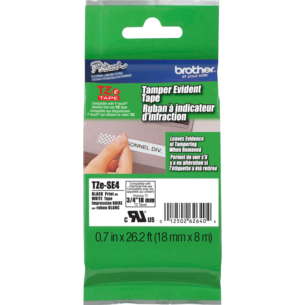 Brother TZ-SE4 Black-On-White Security Tape, 0.75in x 26.2ft